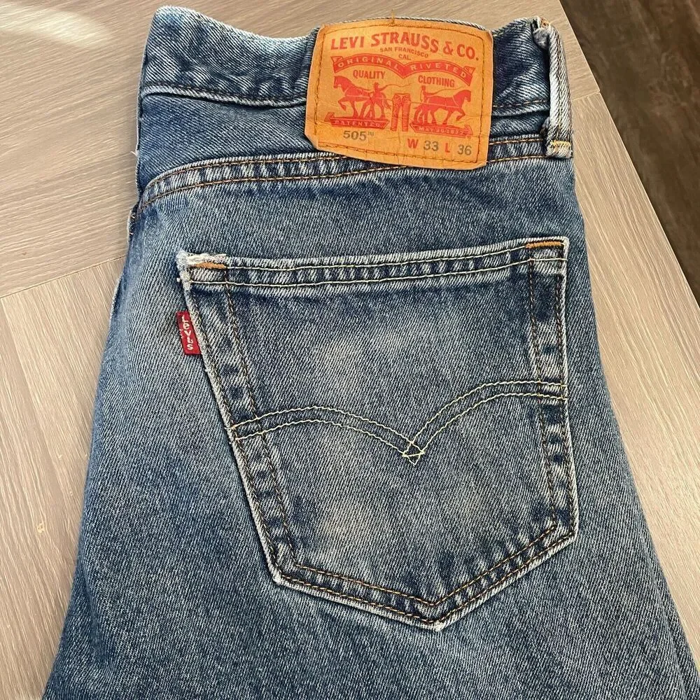 Levis Jeans Men's 505 33x36 Regular Straight Denim Work Pant Medium Stone Cotton